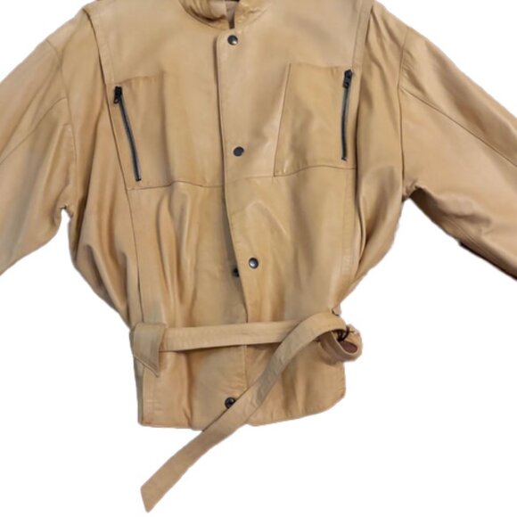 Claude Montana Ideal Cuir 1980s Tan Leather Bomber Jacket US size 10 - Picture 6 of 8